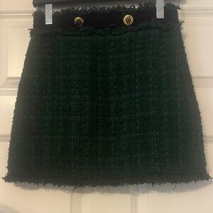 Zara Dark Green Tweed Mini Skirt